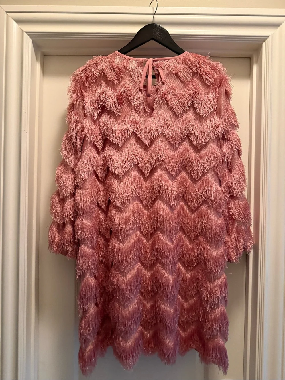 Anthropologie (Hutch) Pink Fringe Shift Dress / Party Statement Dress